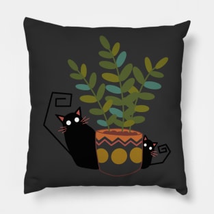 Cute Cats With Plants | Cat Lover Gift | Handmade Illustration | Kawaii Design | By Atelier Serakara Pillow