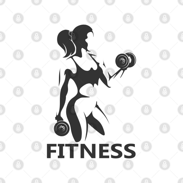 Fitness Monochrome logo. Girl with Dumbbells by devaleta