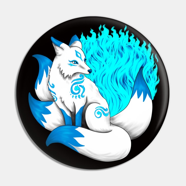 Aqua Blue Kitsune Fox Pin by Lady Lilac