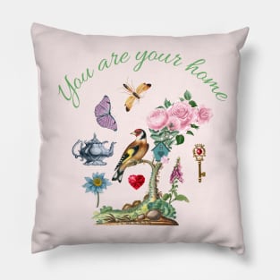 Home supporting quote with nature illustration Pillow