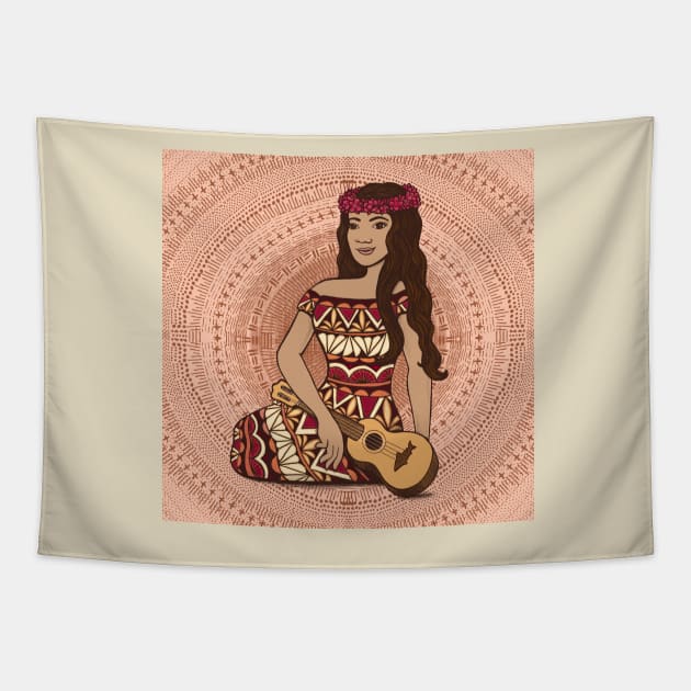 Ukelele Baby - peach Tapestry by AprilAppleArt