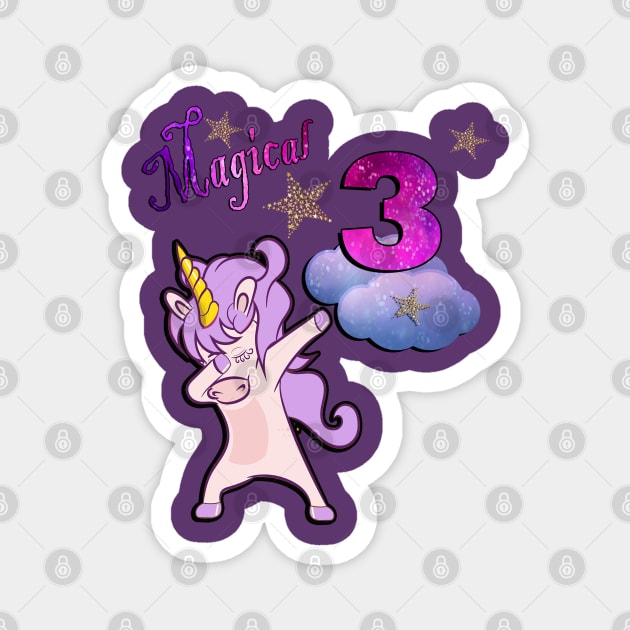 Unicorn Birthday for 3 Year Old Girls Magical 3 Dancing Cute Birthday Theme Unicorns Magnet by tamdevo1