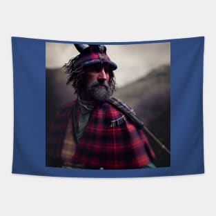 Scottish Highlander in Clan Tartan Tapestry