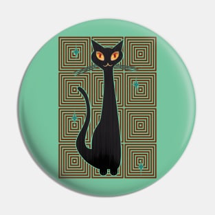 Op-Art Hip Cat Mid Century Anime (red background) Pin