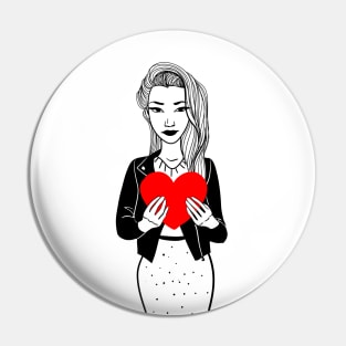 Stylish girl in a jacket with big heart Pin