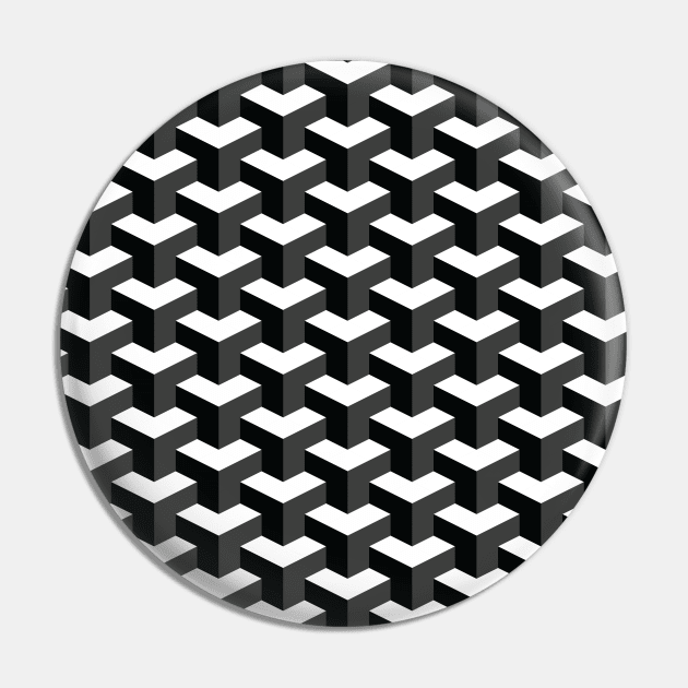 Black and White Cube Pattern 3D Effect Pin by fakemirror