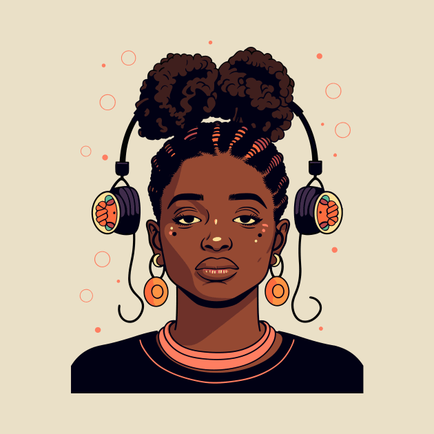 Nostalgic 90s Kid Black Girl with Headphones Illustration by TeeTrendz