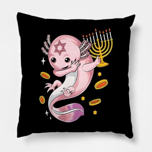 Happy Hanukkah Dabbing Axolotl Chrismukkah Pillow