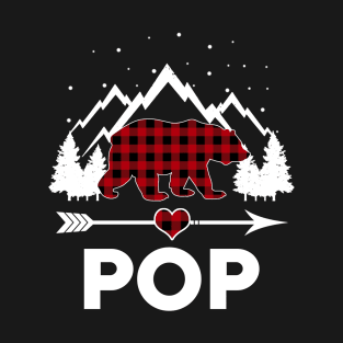 Pop Bear Buffalo Plaid Matching Family Christmas Pajama T-Shirt