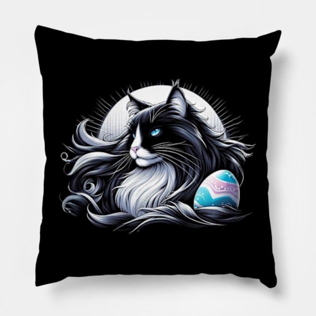 Majestic Tuxedo Easter Anime Retro Cat Pillow by Malus Cattus