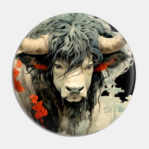 Chinese Mythology: The White Bull of Kunlun (Knock-Out with dark background) Pin by Puff Sumo