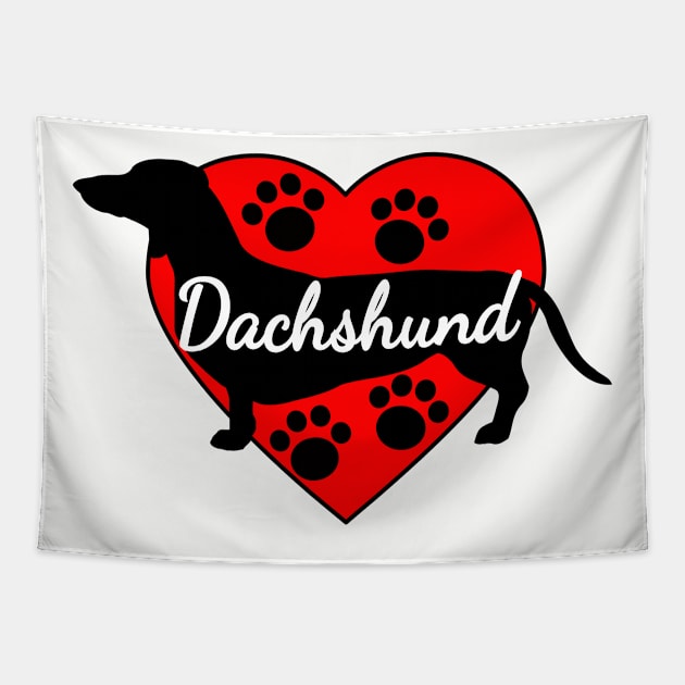 Dachshund Love Dog Paws And Red Hearts Tapestry by Braznyc