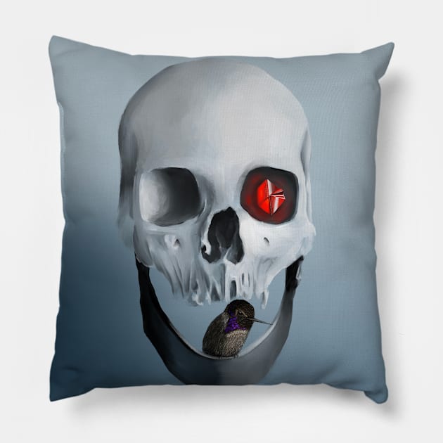 Skull and Bird Pillow by JoshWhiteArt