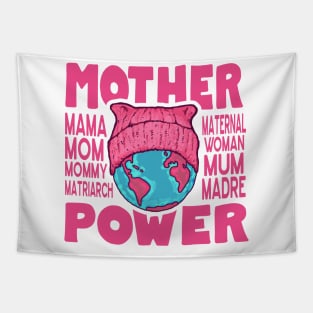 Mother Power - Pink Cat Hat Earth Tapestry
