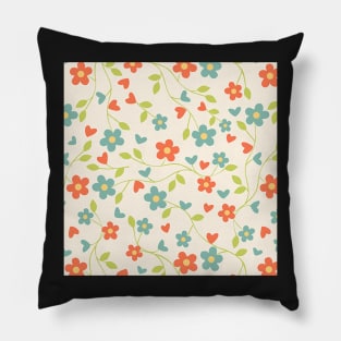 Retro Print Happy Floral & Heart Design Gifts, Cute for Mother's Day Gift Pillow