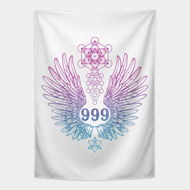 Angel Number 999 Sacred Geometry Tapestry by LadyMoldavite