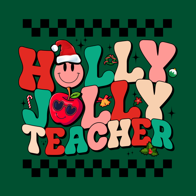 Vintage Groovy Holly And Jolly Teacher Santa Christmas 2023 by webster