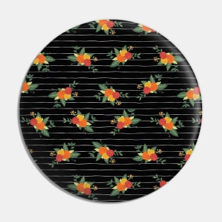 Vintage Fall Flowers On Black And White Stripes Pin