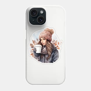 Winter girl with a hot coffee Phone Case