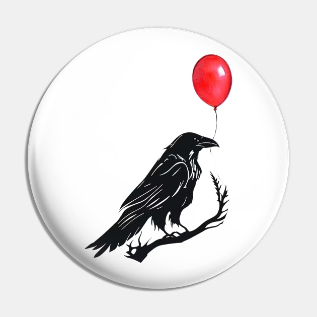 The Crow And Red Balloons Pin by awezamt