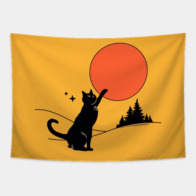 Cool Sun Black Cat in yellow Tapestry by The Charcoal Cat Co.