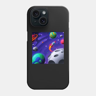 Colorful Outer Space with Planets and Spaceship Phone Case