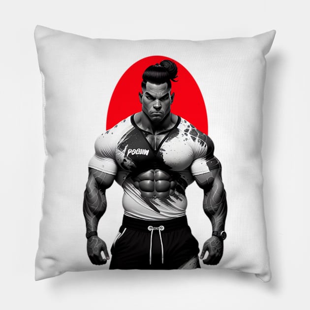 Latino bodybuilder with frown and in a bad mood Pillow by Marccelus