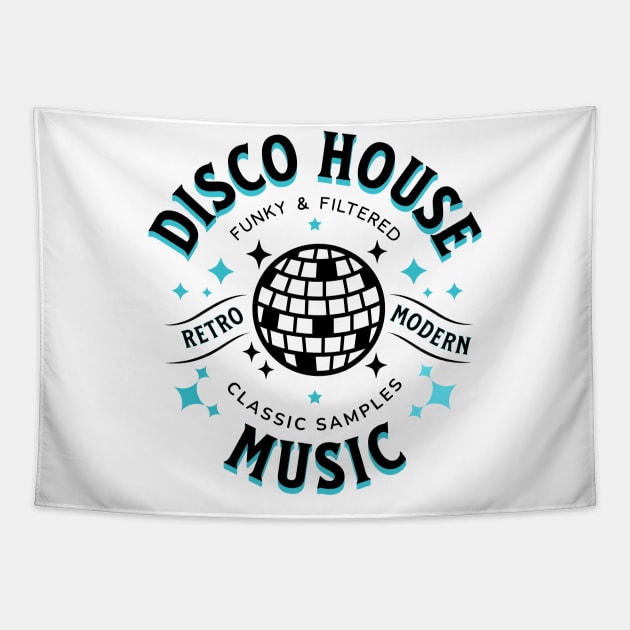 DISCO HOUSE  - Retro Modern Disco Ball (Black/Blue) Tapestry by DISCOTHREADZ 