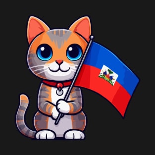 Cute Cat Holding Haiti Flag, Haiti Flag Day T-Shirt