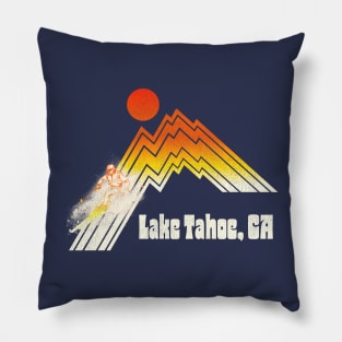 Lake Tahoe California 70s/80s Retro Souvenir Style Skiing Pillow