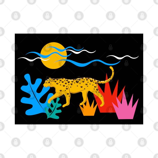 Walking Leopard Illustration ( black background ) by AdamRegester