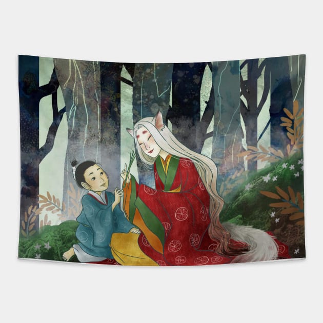 Kitsune nyobo: fox wife Tapestry by Lunares