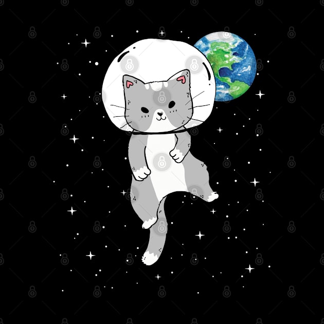 Funny Cute Cat in Space Catstronaut Milky Way Galaxy Earth by MintedFresh