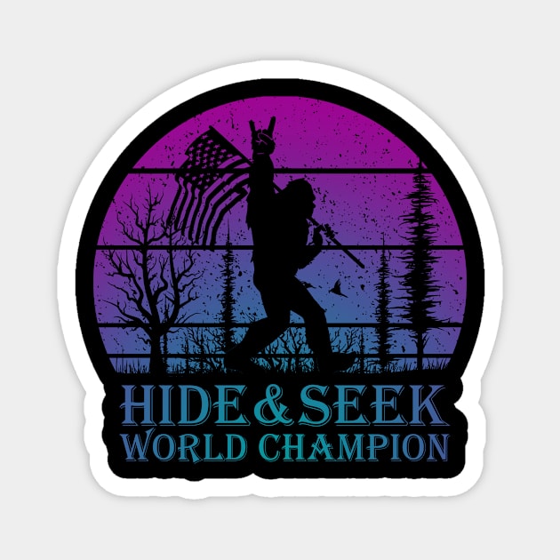 Hide And Seek World Champion Bigfoot American Flag Vintage Magnet by Dianeursusla Clothes