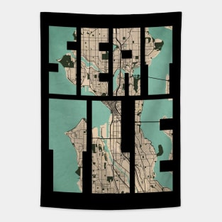 Seattle, USA City Map Typography - Vintage Tapestry