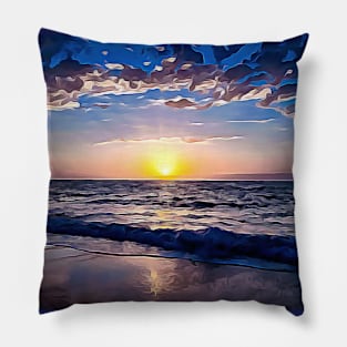 Cartooned Beach Sunset Pillow