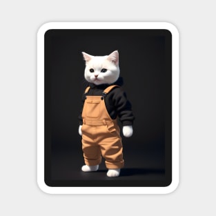 Cat Wearing Overalls - Modern Digital Art Magnet