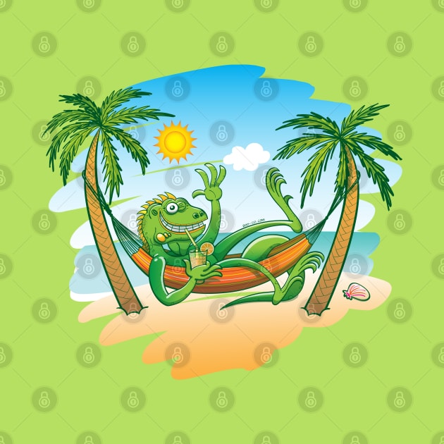 Lazy iguana relaxing in a hammock at the beach by zooco