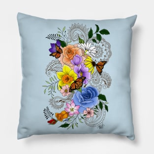 Henna Monarchs and Flowers Pillow