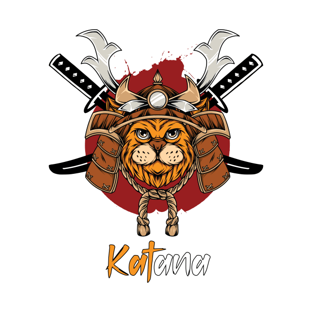 Katana Japanese Cat Samurai Pun Design by Ampzy
