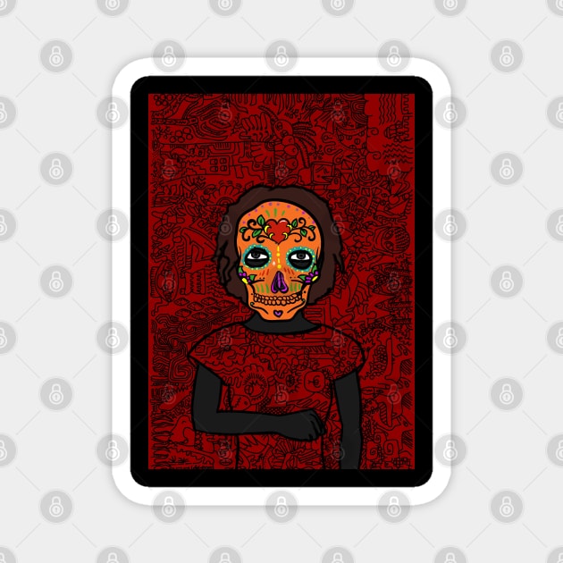 Embrace NFT Character - FemaleMask Doodle with Mexican Eyes Inspired by Buddha on TeePublic Magnet by Hashed Art