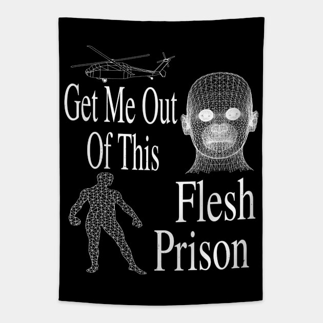 Get Me Out Of This Flesh Prison - Meme Funny Retro Sci Fi Tapestry by blueversion
