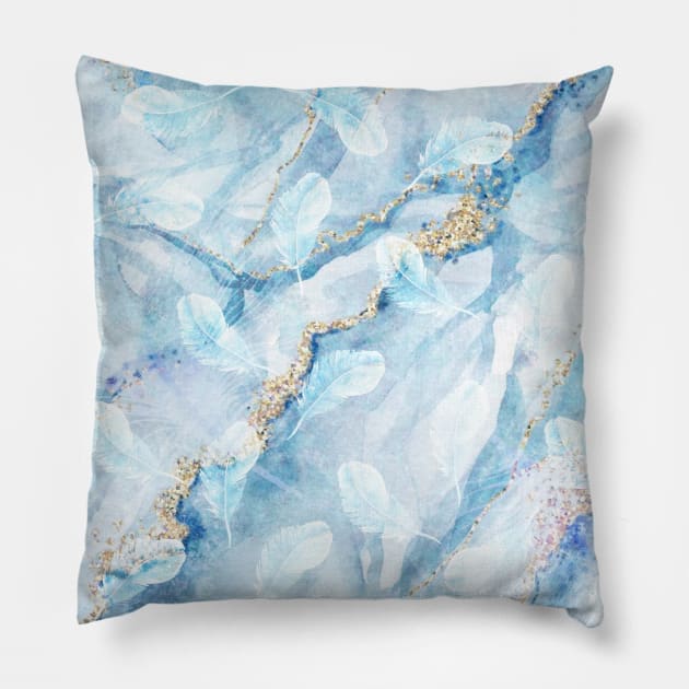 white marble and feathers Pillow by Aekasit weawdee