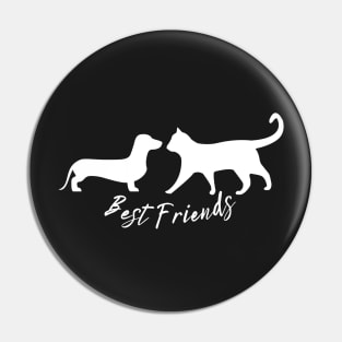 Best Friends Dachshund and Cat White Silhouette Pin