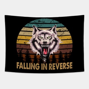 wolf face falling in reverse tour text white black shirt gift fans logo text Tapestry