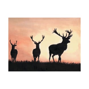 Majestic Family Stag and Does siloettes. T-Shirt