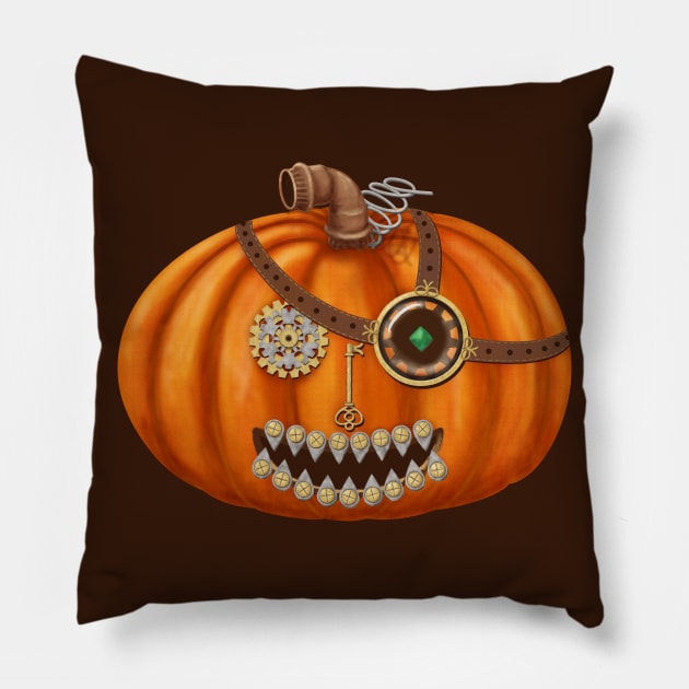 Steampunkin - Steampunk Halloween Jack O' Lantern Pillow by GulfGal