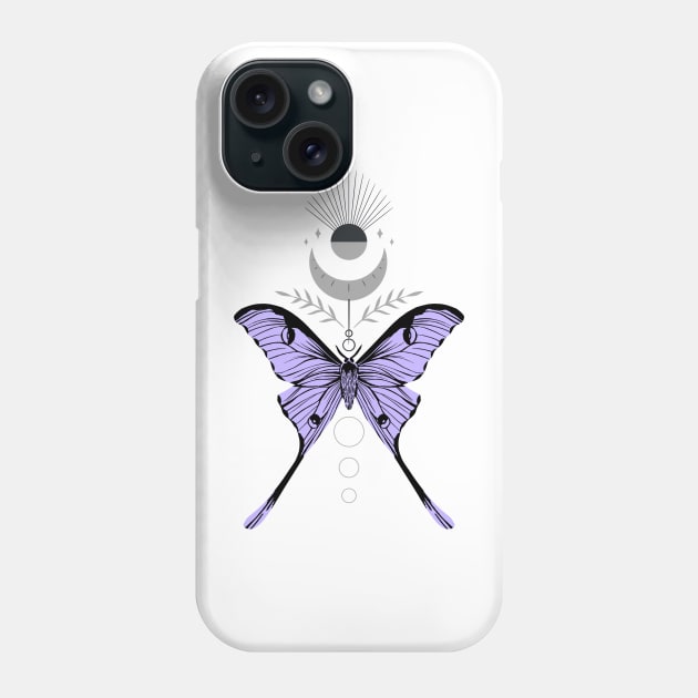 Moth with the moon and bay leaves Phone Case by Kahytal