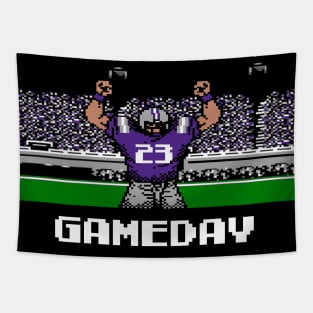 Purple and Gray Football Gameday Retro 8 Bit Linebacker Tapestry