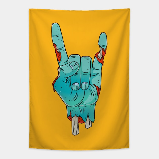 Creepy Rocker Zombie Cartoon Hand Tapestry by OccultOmaStore